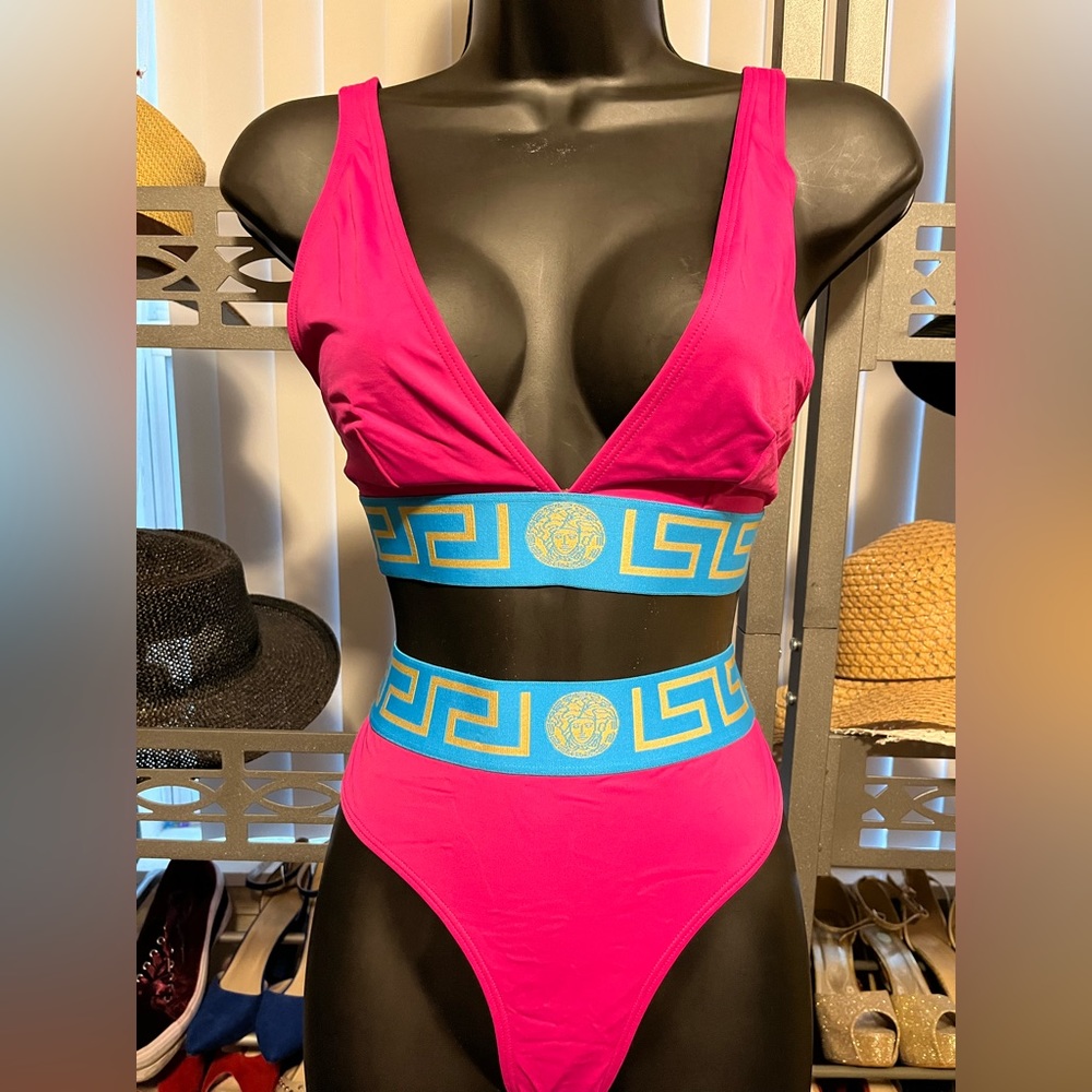 VERSACE NWT authentic pink and blue two piece bikini bathing suit